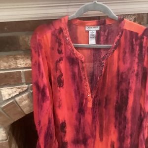 Flowing red multi long blouse